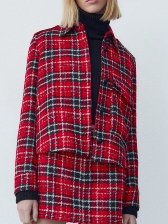Zara Jackets & Blazers - Zara Red Plaid Cropped Jacket